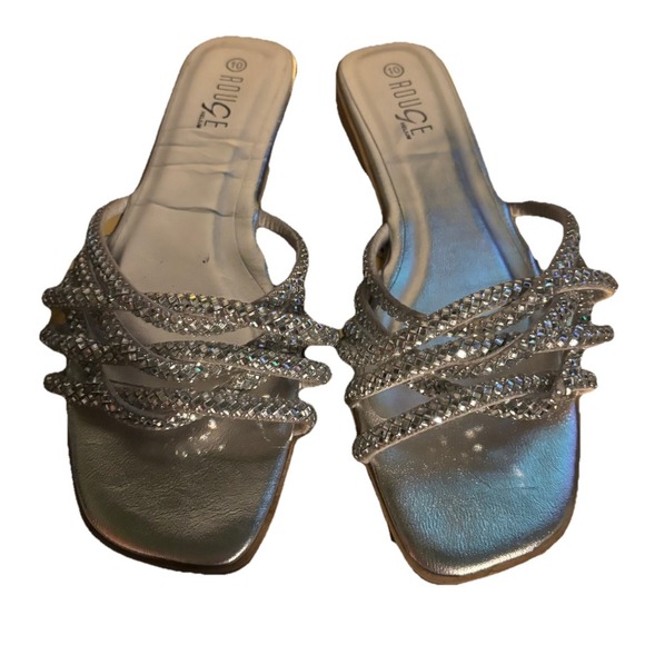 Rhinestone Sandals women size 10 silver slides strappy - Picture 1 of 6